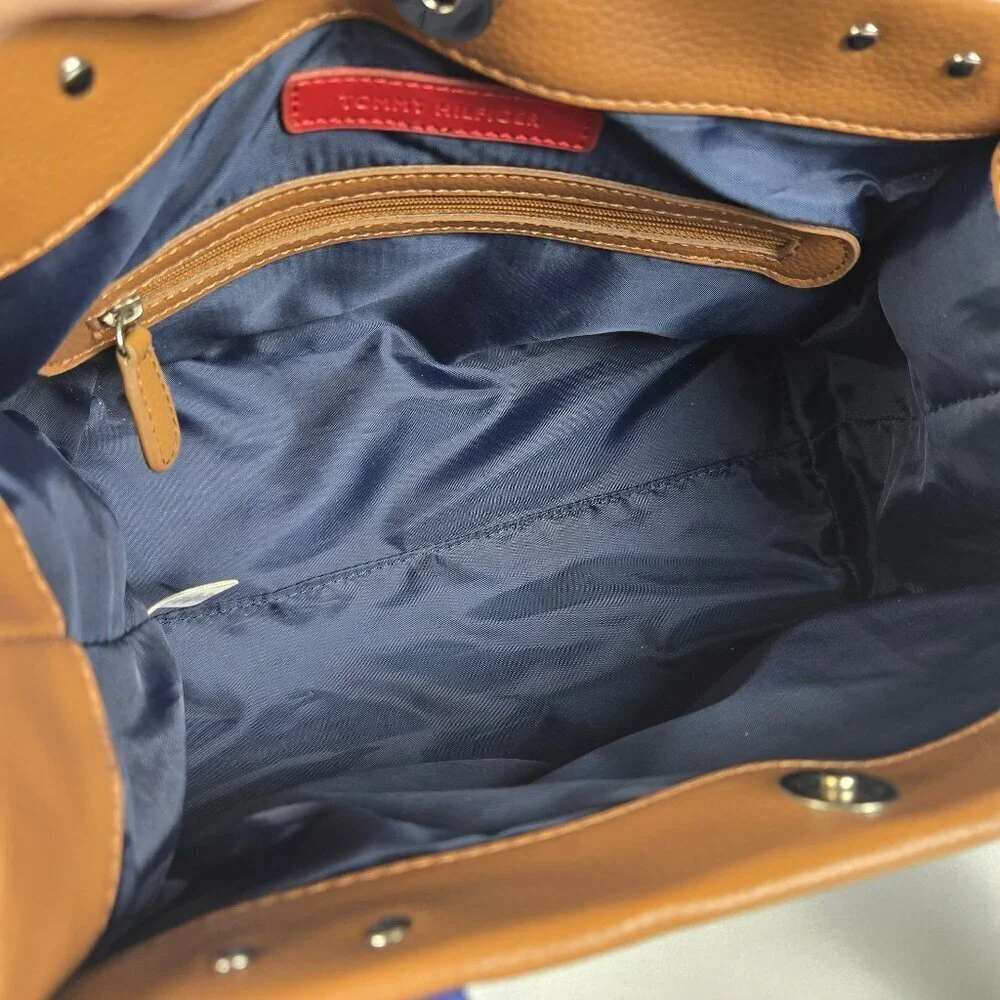 Tommy Hilfiger Plaid Double Handle Satchel Bag w/ Wristlet Faux Leather